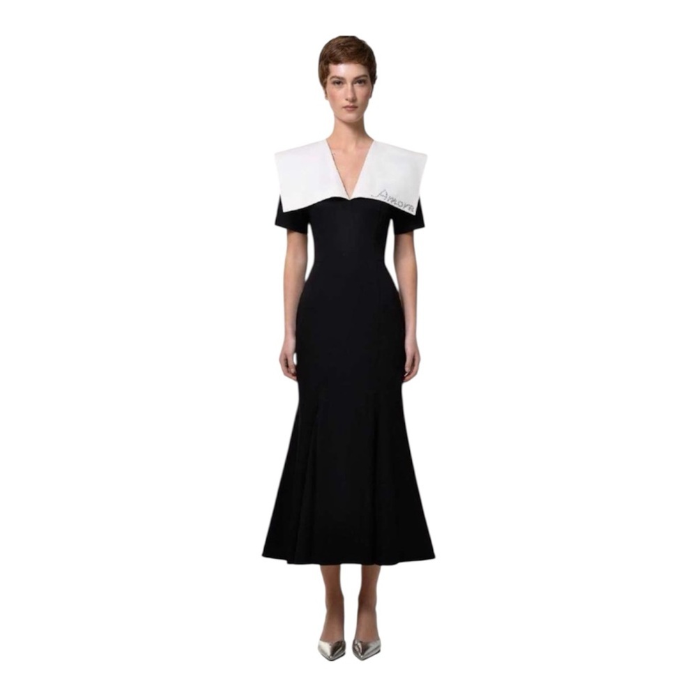 Anouki Designer Sz S Amore Black And White Premium Cotton Embellished Dress